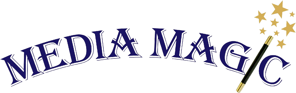 A blue and white logo for the mama mia musical.